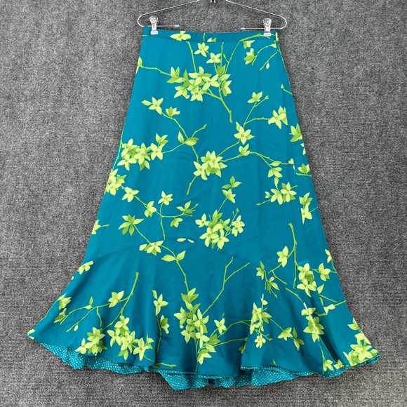 About Face Dresses & Skirts - About Face Teal Boue Floral Faux Wrap Midi Skirt Women’s Medium Y2K Bloomcore